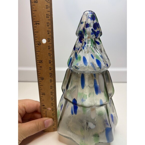 Hand Blown Art Glass Multicolor Christmas Tree Figure Decor candle holder - Picture 8 of 9